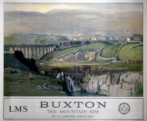 Buxton, English Railway Travel Art Poster Print, England, The Mountain Spa by LMS