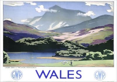 Cader Idris & Afon Mawddach, Gwynedd, Wales. Vintage GWR Travel Poster