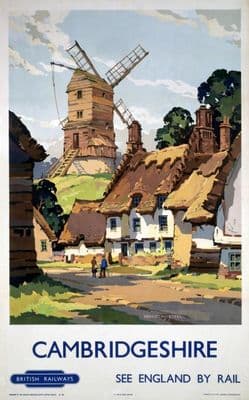 Cambridgeshire, England by Rail, Vintage Travel Poster Print