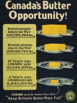 Canada's butter opportunity. Vintage Canadian WW1 Recruitment Poster.