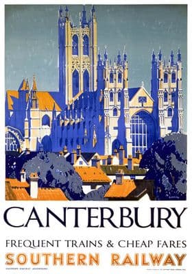 Canterbury Cathedral, Kent. Vintage Southern Railway Travel Poster by Griffin. 1937