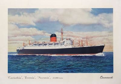 Carinthia, Ivernia, Saxonia: R.M.S. Carinthia, The sister Ships by Cunard Line. Shipping travel Poster