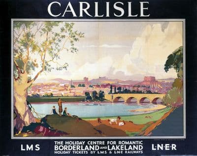 Carlisle, Borderland & Lakeland, Cumbria. Vintage LMS & LNER Travel poster. 1925