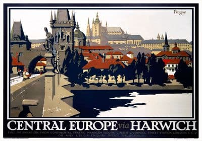 Central Europe via Harwich, Prague. LNER Vintage Travel Poster by Frank Newbould. 1925