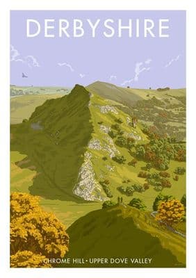 Chrome Hill, Upper Dove Valley,  Derbyshire. English Vintage inspired poster by Stephen Millership
