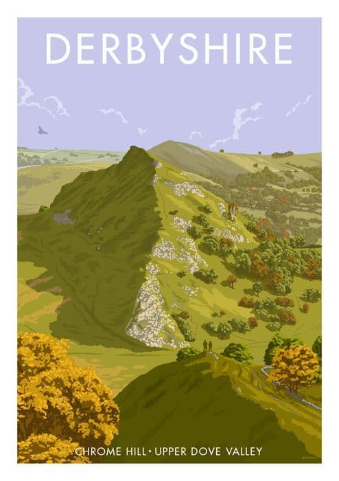 Chrome Hill, Upper Dove Valley,  Derbyshire. English Vintage inspired poster by Stephen Millership
