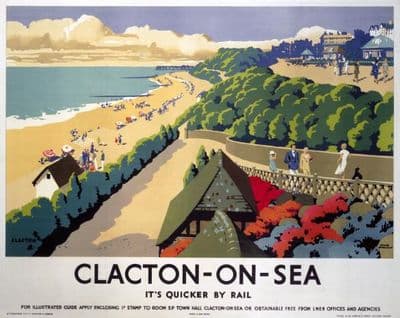 Clacton-On-Sea, Essex.  English Railway Travel Poster Print by Frank Newbould