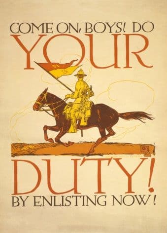 COME ON, BOYS! DO YOUR DUTY BY ENLISTING NOW! Vintage WW1 Poster