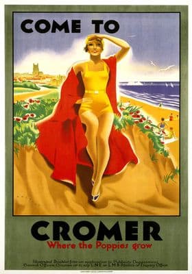 Come to Cromer, Where the Poppies Grow, Norfolk. LMS/LNER Travel Poster by Bruce Angrave.
