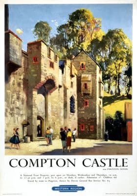 Compton Castle, Paignton, Devon. Vintage BR Travel poster by Jack Merriott
