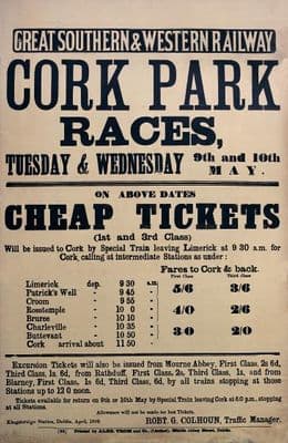 Cork Park Horse Races, Irish Railway Timetable Poster, Ireland