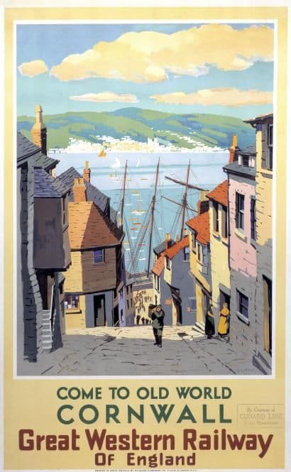 Cornwall, Come to Old World.  Vintage Great Western Railway Travel poster by S I Veale