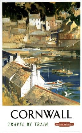 Cornwall Harbour. Vintage British Railway Travel poster by Frank A A Wootton