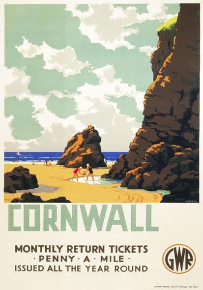 Cornwall, Penny a Mile. Vintage GWR Travel poster by Leonard Cusden. 1935