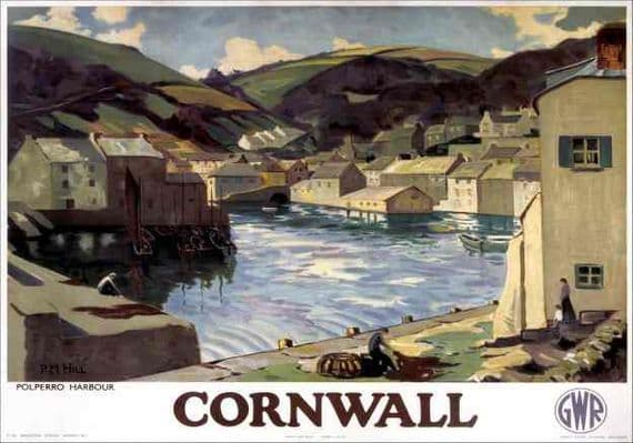 Cornwall, Polperro Harbour, Vintage Great Western Railway (GWR) Travel poster by PM Hill. c1935