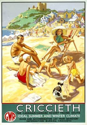 Criccieth, Gwynedd, Caernarvonshire. GWR Vintage Travel Poster by Alfred Lambart