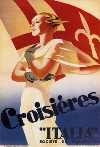 Croisieres Italia 1938 - Italy, Italian vintage old repro travel poster