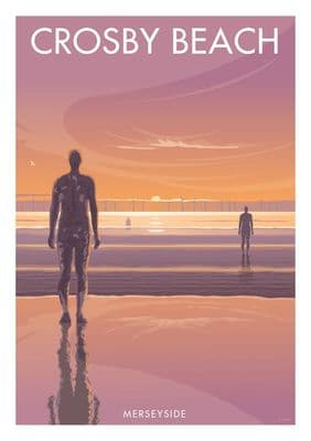 Crosby Beach, Merseyside, England. Vintage inspired poster, Stephen Millership