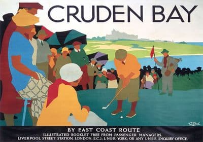 Cruden Bay, Golf, Aberdeenshire. Vintage LNER Railway Travel Poster by Tom Purvis. c1930