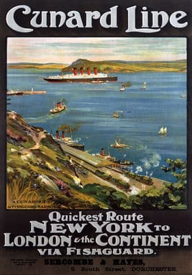 Cunard Line, Fishguard. New York to London. Sercombe & Hayes Travel Poster by Odin Rosenvinge