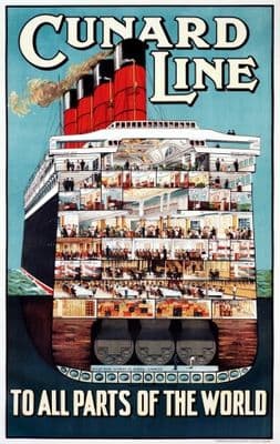 Cunard Line To All Parts of the World Vintage Travel Shipping poster