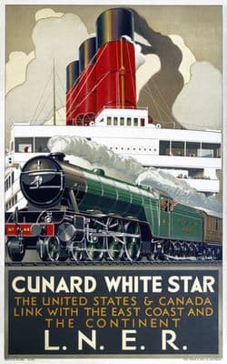 Cunard White Star Line, Railway Shipping Travel Poster Print.  The United States & Canada by LNER