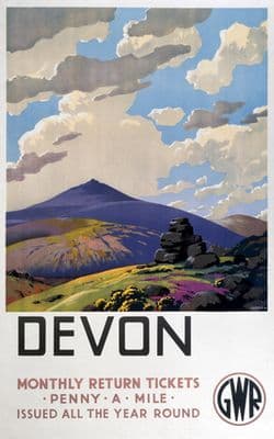 Devon. Great Western Railway Vintage Travel poster by Leonard Cusden. 1937