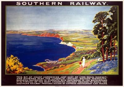 Dorset & Devon Coast. Southern Railway Vintage Travel Poster, 1923