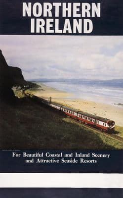 Downhill, Benone Strand Beach and Train Travel Poster, Donegal in the background