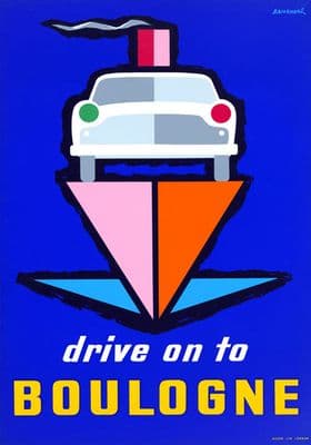 Drive Boulogne Vintage travel poster French tourist office. 1962. By John Bainbridge