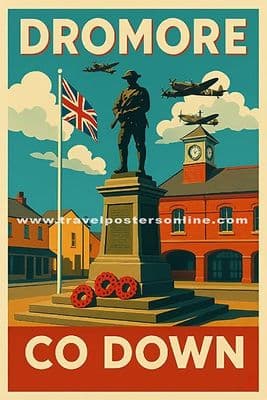 Dromore, County Down, Northern Ireland.  Irish Vintage Inspired Poster