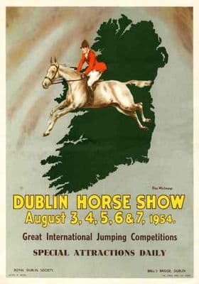 Dublin Horse Show 1954, Vintage Irish Travel Poster Print , Royal Dublin Society, Ireland