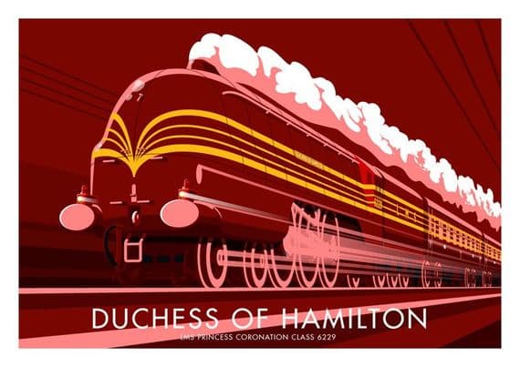 Duchess of Hamilton, LMS Coronation Class 6229. Vintage inspired poster by Stephen Millership
