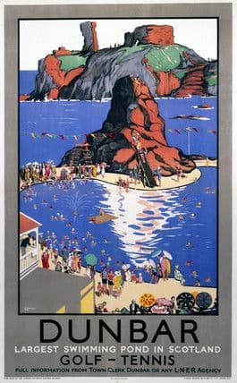 Dunbar, Largest Swimming Pool in Scotland. Vintage Scottish Railway Travel Poster