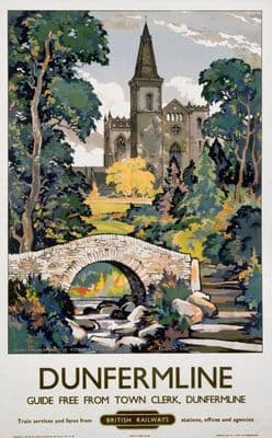 Dunfermline, Scotland, Vintage Scottish Railway Travel Poster Print