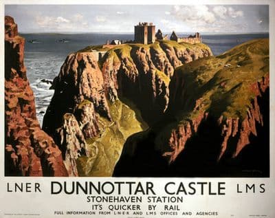 Dunnottar Castle, Stonehaven Station, Scotland Railway Travel Poster Art Print by LNER & LMS