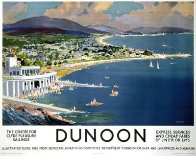 Dunoon, Argyll, Scotland.  Scottish Railway Travel Poster 1960's by LMS and LNER Railways