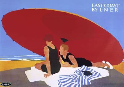 East Coast by LNER. Vintage Railway Travel poster by Tom Purvis. 1935