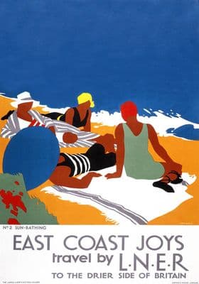 East Coast Joys No 2 - Sun-bathing. LNER Vintage Travel Poster by Tom Purvis. 1931