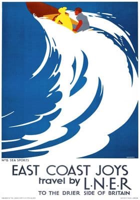 East Coast Joys No 6 - Sea Sports. LNER Vintage Travel Poster by Tom Purvis. 1931