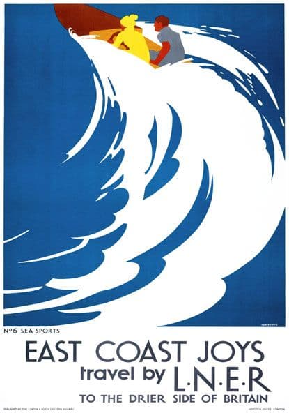East Coast Joys No 6 - Sea Sports. LNER Vintage Travel Poster by Tom Purvis. 1931