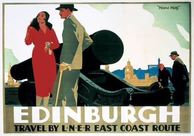 Edinburgh, Mons Meg. LNER Vintage Travel Poster by Frank Newbould. c1935