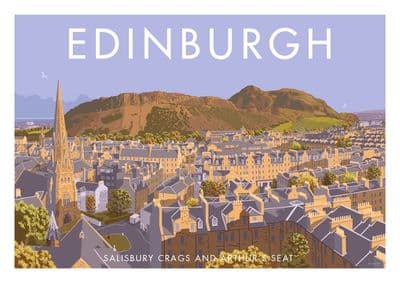 Edinburgh, Salisbury Crags and Arthur's Seat Scotland Vintage inspired Scottish Travel Poster