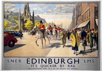 Edinburgh & The Royal Scots Greys. LNER Vintage Travel Poster print by Michael. 1934