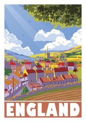 England,  United Kingdom Vintage inspired poster.  English Village by Stephen Millership