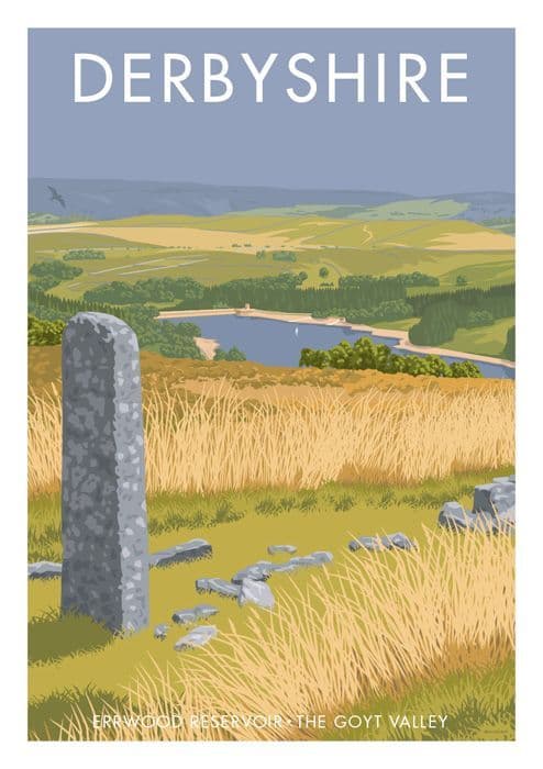 Errwood Reservoir, Goyt Valley, Peak District, Derbyshire English Vintage inspired travel poster