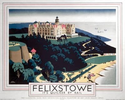 Felixstowe England.  English Railway Travel Poster Print by London & North Eastern Railway.