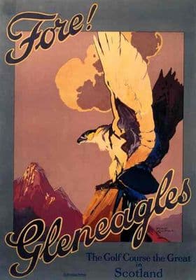 Fore! Gleneagles, Scotland, Golf, Golfing Railway Travel Poster Print