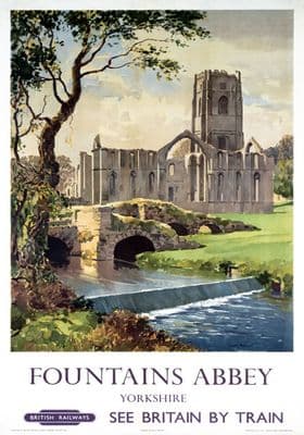Fountains Abbey, Ripon, Yorkshire. Vintage BR (NER) Travel poster by Gyrth Russell. 1956