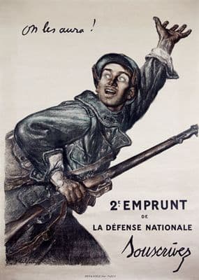 Français Première Guerre Mondiale de poster. On les aura! 2e Emprunt de la Défense Nationale. Souscrivez